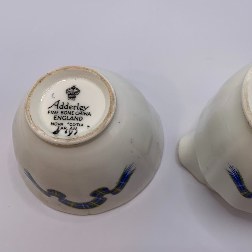 1960s Adderley Bone China Mini Creamer & Open Sugar Bowl Set- Nova Scotia Tartan - Picture 5 of 6